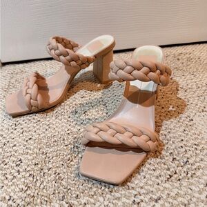 DOLCE VITA CAFE STELLA NAIRI Sandals 8 Tan Nude Braided Square Toe Slide Heels